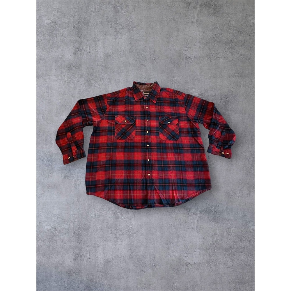 Vintage Timber Ridge Flannel Shirt Mens 1X Red Plaid Long Sleeve Button Up